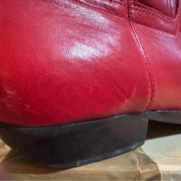 Elegant Red Leather Heeled Boots - Picture 6 of 8